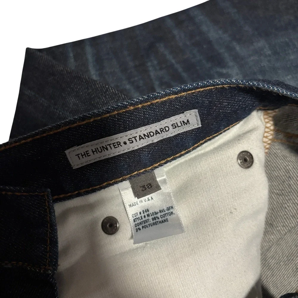 SMN Denim Selvedge Jeans The Hunter Standard Slim Sz 38x28 Dark Wash Distressed